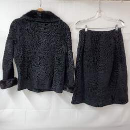 Vintage Persian Lamb Curly Fur Black Jacket & Skirt Set Women's Small alternative image