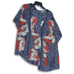 NWT Max Studio Womens Blue Floral 3/4 Sleeve Open Front Kimono Top 1X