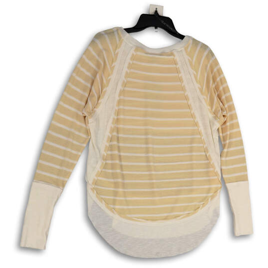 NWT Womens Yellow White Knitted Striped Long Sleeve Pullover Sweater Size S image number 2