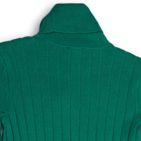 Womens Green Knitted Button Cuff Mock Neck Pullover Sweater Size P Petite image number 4