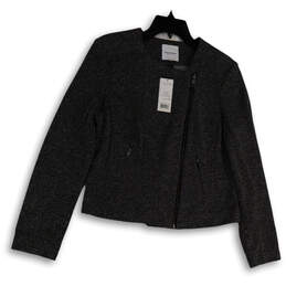 NWT Womens Black White Pockets Long Sleeve Full-Zip Runway Jacket Size M