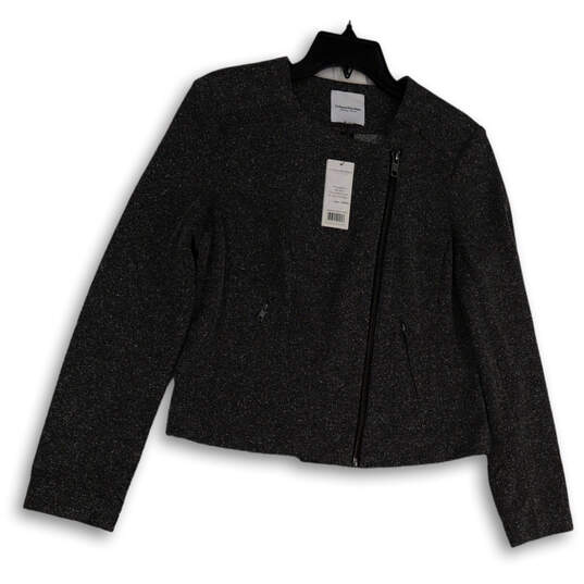 NWT Womens Black White Pockets Long Sleeve Full-Zip Runway Jacket Size M image number 1