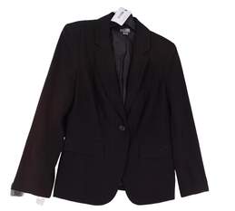 Womens Black Long Sleeve Collared Single Breasted Blazer Size 8