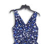 Womens Blue Floral Sleeveless Belted Midi Fit And Flare Dress Size 12 image number 3