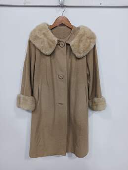 Vintage Queen's Ransom Women's Tan Cashmere Coat with Faux Fur