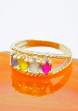 14K Gold Ruby Yellow & Dark Blue Sapphire & Aqua Rope Split Band Ring 4.1g alternative image