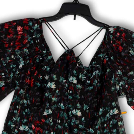 Womens Black Floral Cold Shoulder 3/4 Ruffle Sleeve Pullover Blouse Size S image number 3