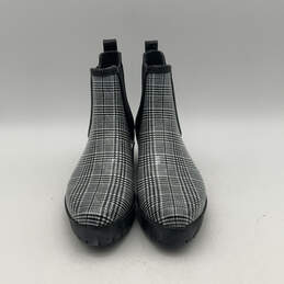 Womens Cloudy Black White Plaid Rubber Block Heel Ankle Rain Boot Size 8
