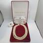 Camrose & Kross Silver Tone Faux Pearl Jacqueline Kennedy Triple Strand Necklace W/Box 106.0g DAMAGED image number 3