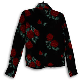 Womens Black Red Floral Long Sleeve Spread Collar Button-Up Shirt Size XS alternative image