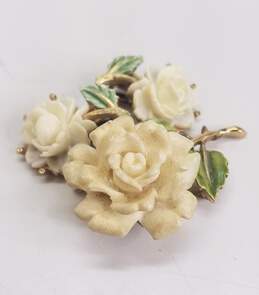 VNTG Crown Trifari White Rose Brooch & Clip Earrings Set