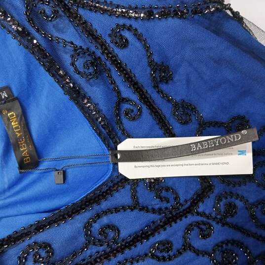 Babeyond Flapper Women's Blue Beaded V Neck Dress Size M image number 3