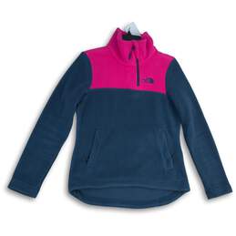 The North Face Womens Pink Blue Fleece 1/4 Zip Long Sleeve Pullover Jacket Sz S