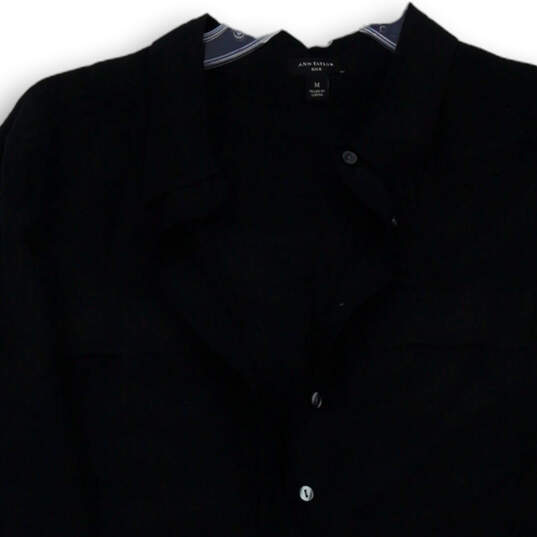 Womens Black Long Sleeve Spread Collar 1/4 Button Blouse Top Size Medium image number 1