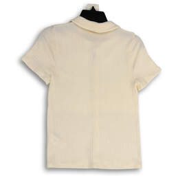 Womens White Ribbed Short Sleeve Spread Collar Button-Up Shirt Size Small alternative image