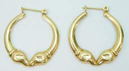 14K Gold Puffed Ram Heads Hoop Earrings For Repair 2.0g