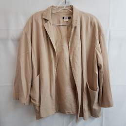 Eileen Fisher tan linen blend open front jacket S