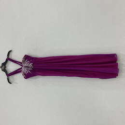 Womens Pink Rhinestone Wide Strap Pleated Formal Prom Maxi Dress Size 1