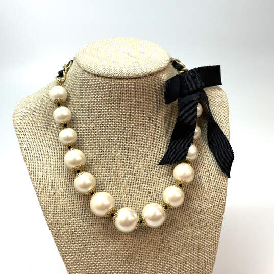 Designer Kate Spade Gold-Tone White Faux Pearl Link Chain Beaded Necklace image number 4