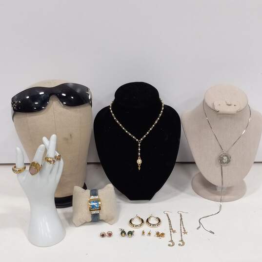 Sunglasses and Gold Tones Costume Jewelry Lot image number 1