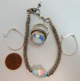 Romantic Sterling Silver Aurora Borealis Bracelet & Ring w/ Hoop Earrings 25.8g alternative image