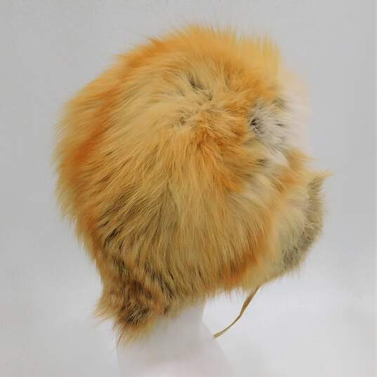 Fox Fur Ushanka Trapper Hat Fleece Lined Leather Drawstring image number 3