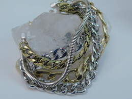 Jenny Bird Silvertone & Goldtone Accent Curb & Snake Multi Chain Bracelet 66.3g
