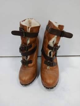 Dolce Vita Brown Leather Fur Lined Boots  Size 11 alternative image