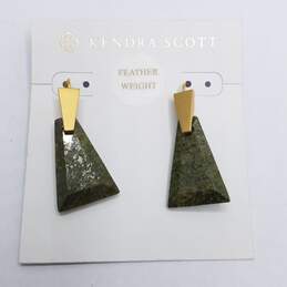 Kendra Scott Gold Tone Olive Epidote Stone Dangle Earrings 14.7g