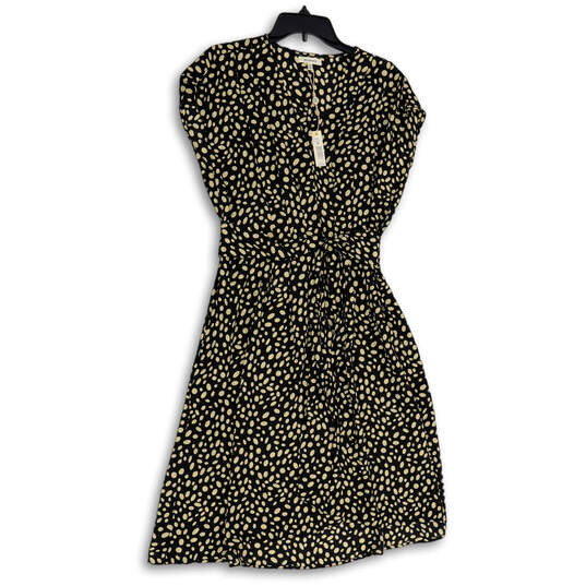 NWT Womens Black Ivory Polka Dot V-Neck Tie Waist Fit & Flare Dress Size M image number 1