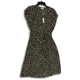 NWT Womens Black Ivory Polka Dot V-Neck Tie Waist Fit & Flare Dress Size M