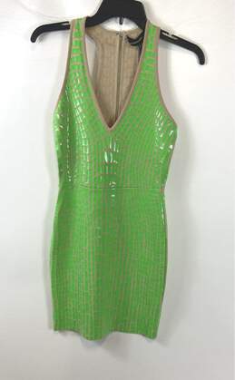 NWT BCBGMaxazria Womens Brown Green V Neck Sleeveless Mini Dress Size XS