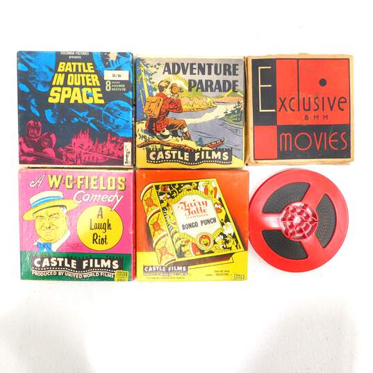 VTG Super 8 Silent B&W Film Reels Prehistoric Planet Battle In Outer Space Circus Slickers + image number 1