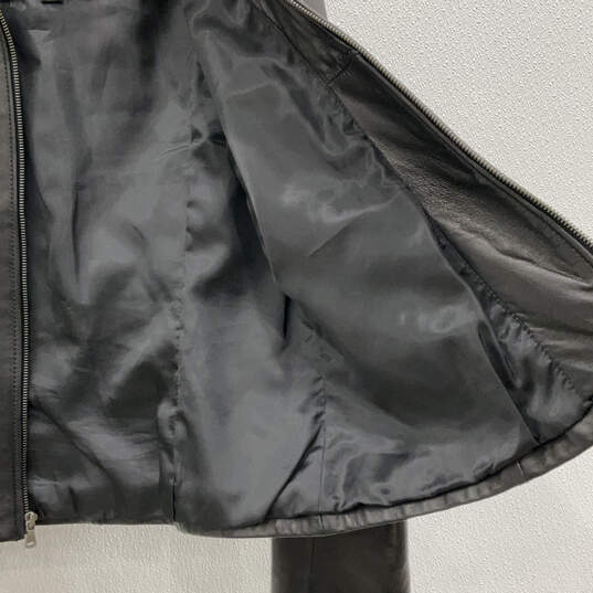 Womens Black Leather Long Sleeve Side Pocket Full-Zip Biker Jacket Size L image number 4