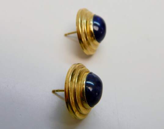 14K Gold Sodalite Cabochon Oval Ridged Post Earrings 3.0g image number 3
