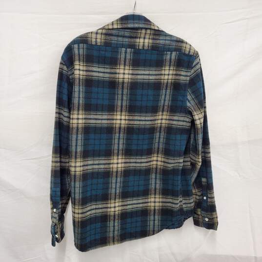 Taylor Stitch MN's 100% Organic Cotton Green & Brown Plaid Long Sleeve Shirt size 40 image number 2