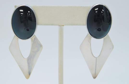 Vintage Sterling Silver Onyx Modernist Earrings 15.8g image number 1