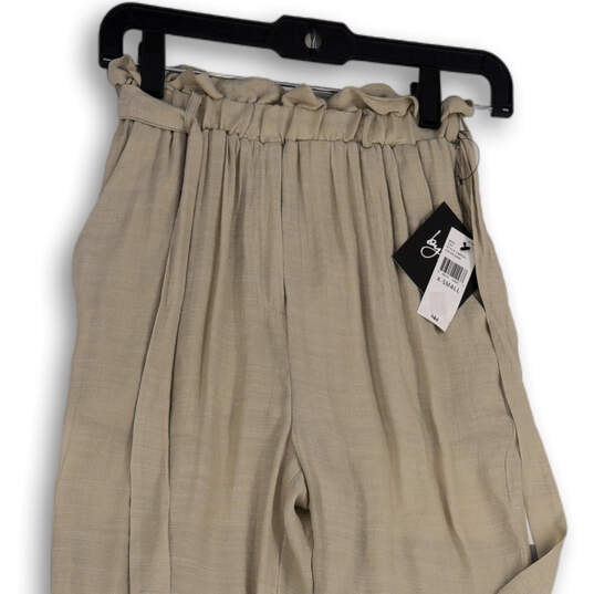 NWT Womens Beige Pleated Slash Pocket Tapered Leg Paperbag Pants Size XS image number 3