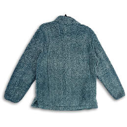 Womens Blue Sherpa Mock Neck Quarter Zip Long Sleeve Pullover Jacket Size M alternative image