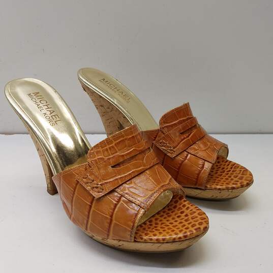 Michael Kors Croc Embossed Leather Sandals Tan 5.5 image number 3