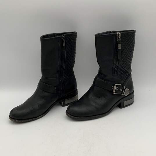 Vince Camuto Womens Whynn Black Leather Round Toe Side Zipper Biker Boots Size 8 image number 4