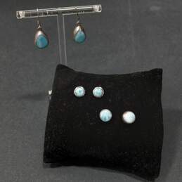 Set of Three Sterling Silver Earrings with Light Blue Stones