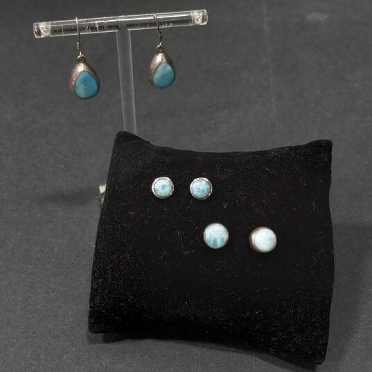 Set of Three Sterling Silver Earrings with Light Blue Stones image number 1