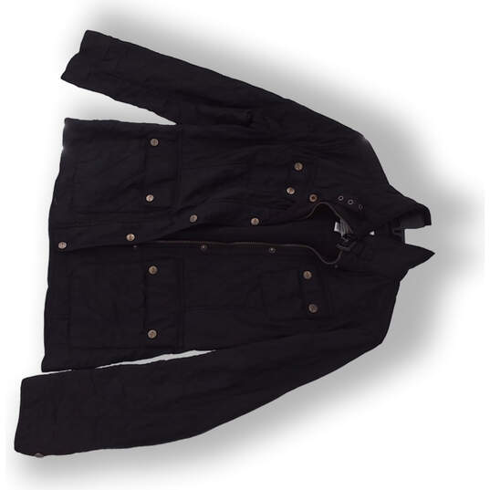 Women Black Long Sleeve Collared Pockets Full Zip Jacket Size Medium image number 4