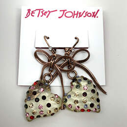 Designer Betsey Johnson Heart Shape Crystal Cut Rhinestone Drop Earrings