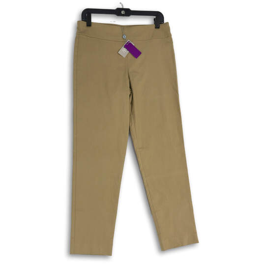NWT Womens Tan Flat Front Traveler Pull-On Stretch Ankle Pants Size 10 image number 1