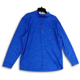 Mens Blue Space Dye Long Sleeve Quarter Zip Athletic T-Shirt Size XL