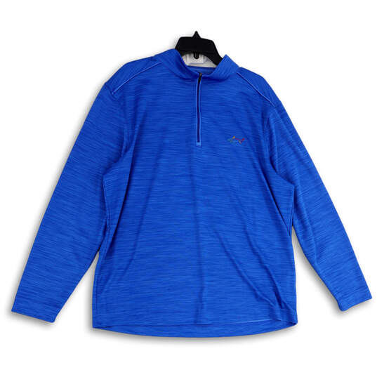 Mens Blue Space Dye Long Sleeve Quarter Zip Athletic T-Shirt Size XL image number 1