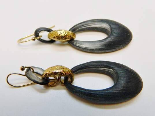 Alexis Bittar Goldtone Black Lucite Open Ovals & Textured Link Drop Earrings 7.4g image number 3