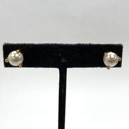 Designer Kate Spade Gold-Tone White Faux Pearl Rhinestone Stud Earrings